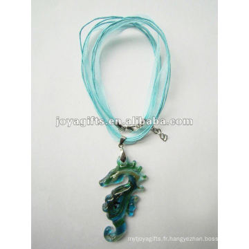 Nouvelle arrivée Lampwork Pendentif en verre Collier Lampwork en verre Collier lampe suspension en verre avec cordon de cire